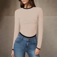 thumbnail image 2 of Timegard Hauts de Sortie pour Femmes Col Ras du Cou Manches Longues Couleur Unie Ajusté Confortable Hauts Courts Décontractés Mode, 2 of 5