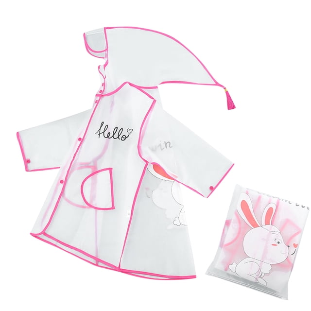 GPOECD Children’s Baby Hooded Cartoon Rabbit Pattern Cute Transparent Rain Ponchos Rainwear for Kids Pink,XL