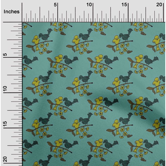 oneOone Cotton Poplin Fabric Leaves|Bird & Floral Block Print Sewing Fabric BTY 42 Inch Wide