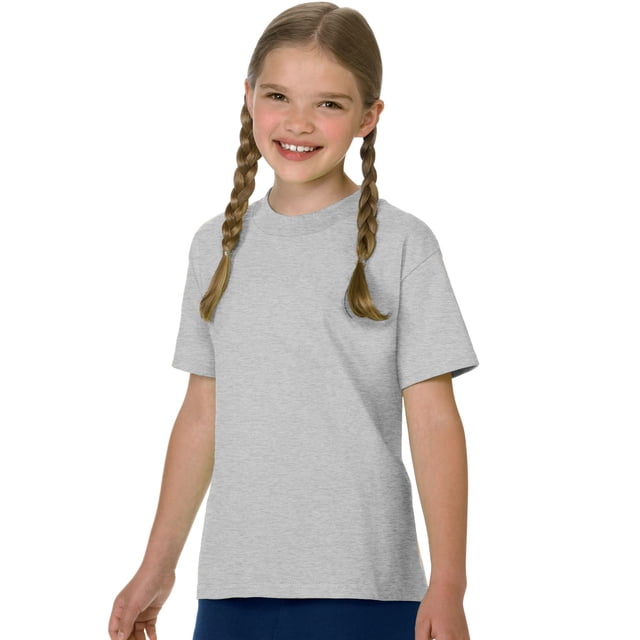 Hanes Authentic TAGLESS Kid`s Cotton T-Shirt, XL, Light Steel