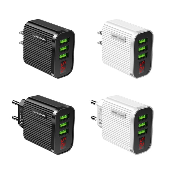 Chargeur USB à Affichage Numérique 3A pour Téléphone Tablette Adaptateur de Charge Mural 3 USB