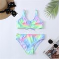 thumbnail image 2 of Toddler Girls Two Pieces Swimsuit Tie-dye Pattern Chest Drawstring Design Beach Bathing Suit Infant Girl Bikini Swimsuit For Indoor Outdoor Swimming, 2 of 9