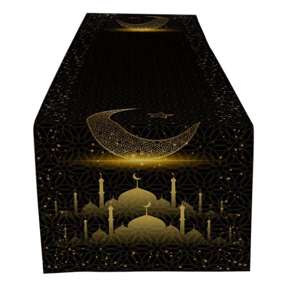 Binwennn Eid M Ubarak Table Runner Golden Moon Mo Sque Ra Madan Table Runners Decoration For Home Kitchen Dining Dinner Indoor Holiday Farmhouse De Cor Taupe Table Small Coffee Table Ceiling Drapes