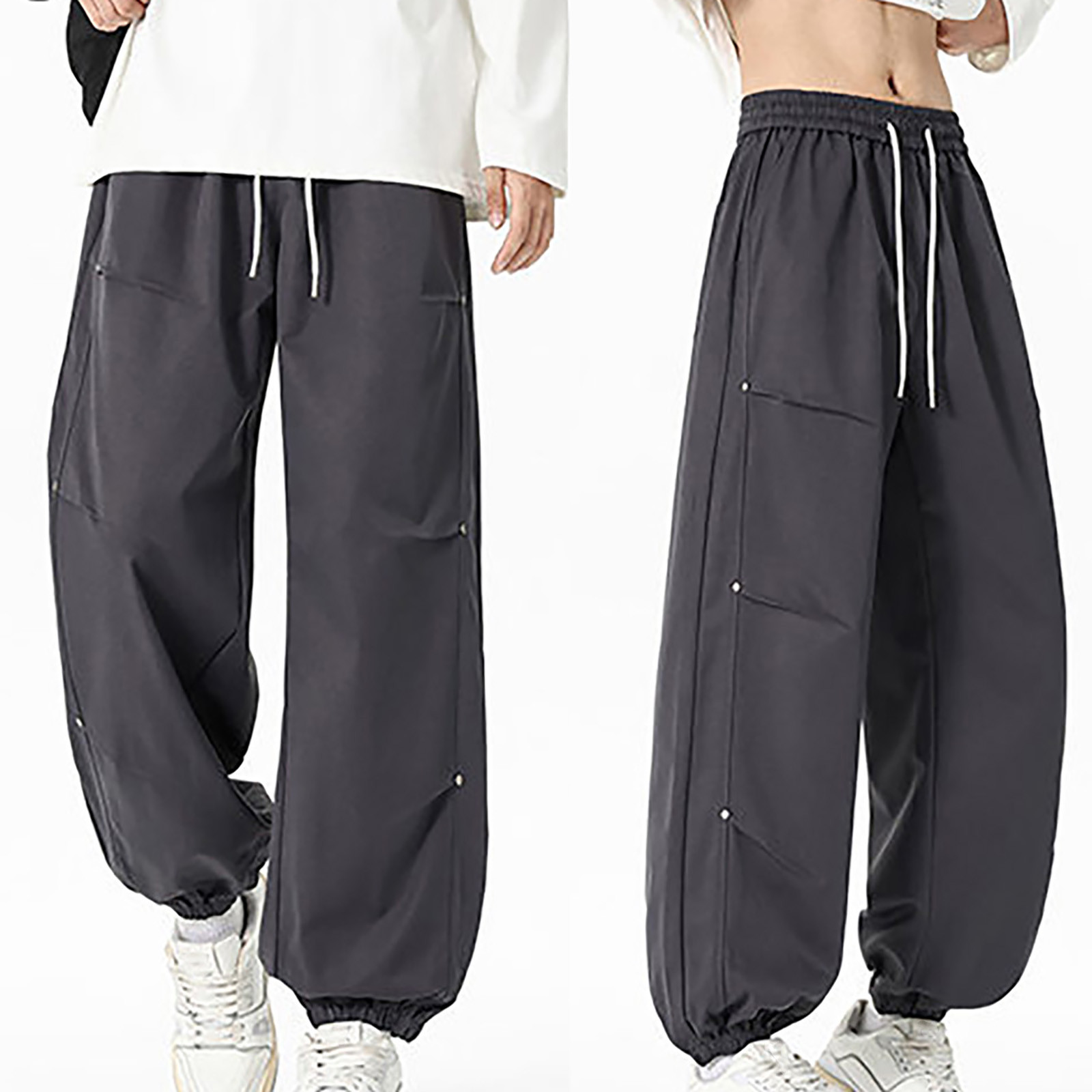 Ecqkame Men's Wide Leg Pants Elastic Waist Drawstring Baggy Pant