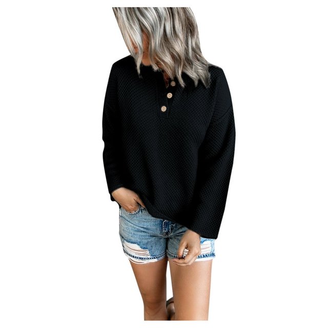 Femmes Veste à Manches Longues V Col Boutonné Pull-Overs Coupe Décontractée Pulls-Overs