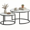 thumbnail image 1 of HOMCOM Nesting Tables, 31" Round Coffee Table Set of 2, Marble White, 1 of 10