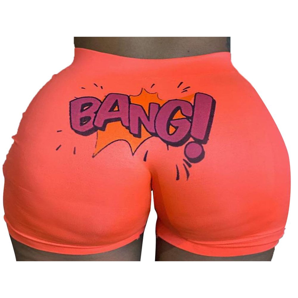 Women High Waist Letter Print Elastic Short Pants Hip-Hop Shorts