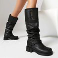 thumbnail image 3 of Slouchy Motorcycle Riding Combat Boots for Women Studded Leather Buckle Square Toe Knee High Cowboy Tall Boots, 3 of 6