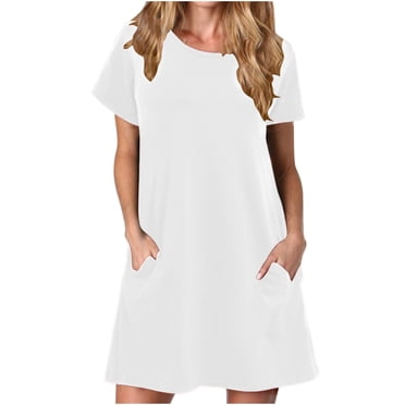 Chemises à Manches Courtes pour Femmes Robe T-Shirt d'Été Décontractée pour Femmes Tunique Ample à Manches Courtes avec Poches pour Femmes Robe d'Été Ample pour Femmes Robe T-Shirt Femme