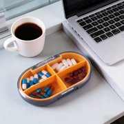 MTBLYS Mini Pill Organizer Box 4 Grids Moisture Proof Portable Travel Case Removable Containers Gray Green Brown Plastic Weekly Pill Case