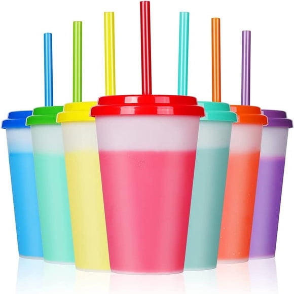 SUTENGDA Plastic Tumblers Bulk with Lids | Straws for Adults Kids 32 oz Reusable Drinking Cups Reusable Iced Cold Color Changing Cups