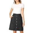 thumbnail image 2 of Unique Bargains Jupe Trapèze Taille Haute Décontractée en Denim pour Femme, Noir, 2TG, 2 of 7
