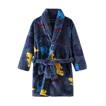 Ediodpoh Sleepwear for Kids Toddler Kids Baby Boys Girls Print Bathrobes Hooded Warm Flannel Night Robe Sleepwear Cute Warm Pajamas Robe Boy Pajamas Blue 7-8 Years