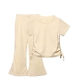 thumbnail image 3 of Shirts for girls Solid Short Sleeved Round Neck Top Flare Pants Two Piece Set, 3 of 6