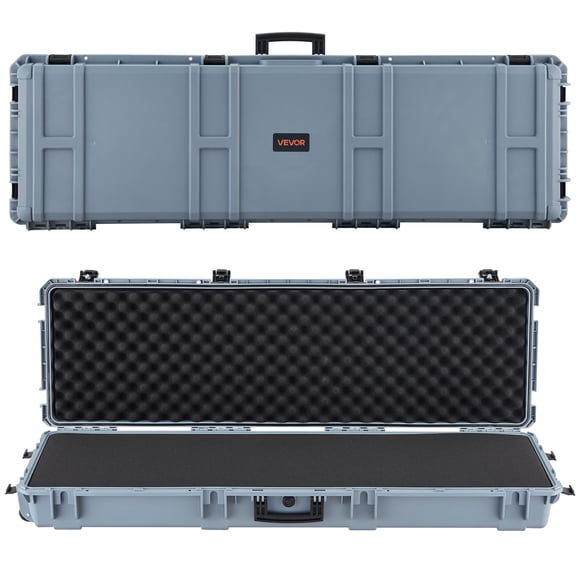 VEVOR Hard Rifle Case, Lockable Rifle Case with Pre-cut Foams, 52 in Gun Storage with Wheels, Heavy Duty IP67 Waterproof & Dustproof Pistol Storage Cases for Rifles, Shotguns, Airsoft Guns, Grey