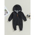 thumbnail image 2 of SUNSIOM Baby Boys Girls Fall Jumpsuits Long Sleeve Solid Color Zip Up Hooded Rompers Newborn Outfit, 2 of 8