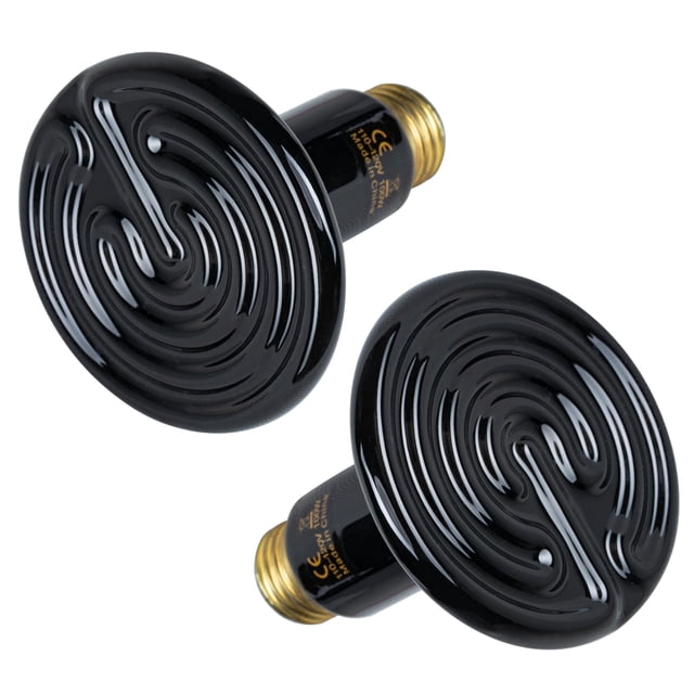 WJCA 100W Ceramic Heat Emitter 2-Pack, Multi-Power Option Heat Lamp Bulb with No Light Emitting for Constant Warmth, Suitable for Amphibians, Pets and Incubating Chickens, Black, Brooder Coop, Mini