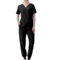 thumbnail image 1 of Pisexur Plus Size Scrub Set for Women - Slim Solid Color V-Neck Scrub Top & Skinny Cargo Scrub Pants With Pockets, 1 of 3