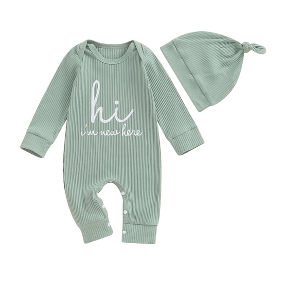 Splozh Newborn Baby Girls One Piece Romper Baby Boy Girl Romper I'm Here Embroidery Letter Jumpsuit Outfits Fall Spring Clothes Green,0-3 Months
