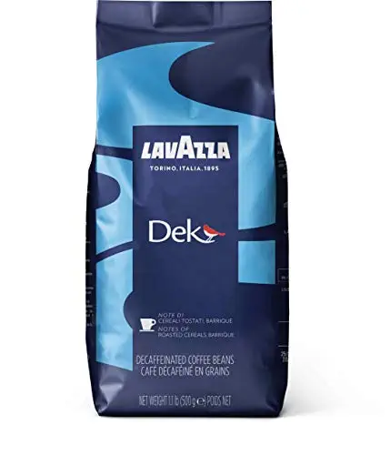 Lavazza Dek Whole Bean Coffee Blend, Decaffeinated Dark Espresso Roast, 1.1-Pound Bag
