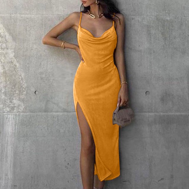 EGNMCR Robes d'Été pour Femmes Tendance 2024 Mode Robe de Printemps, d'Été et Décontractée pour Femme à une Épaule Sans Manches de Couleur Unie