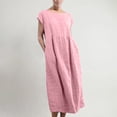 thumbnail image 1 of UPPADA Robe Longue Maxi Sans Manches à Col Rond pour Femme, Unie, avec Poches, en Lin, Ample et Grand, Style Caftan, 1 of 6