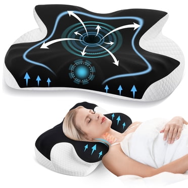 MOONORAH Cervical Pillow for Neck Pain Relief, Adjustable Support Side Sleeping Pillow with Cooling Pillowcase, Bed Pillow for Supine and Stomach Sleepers, Black
