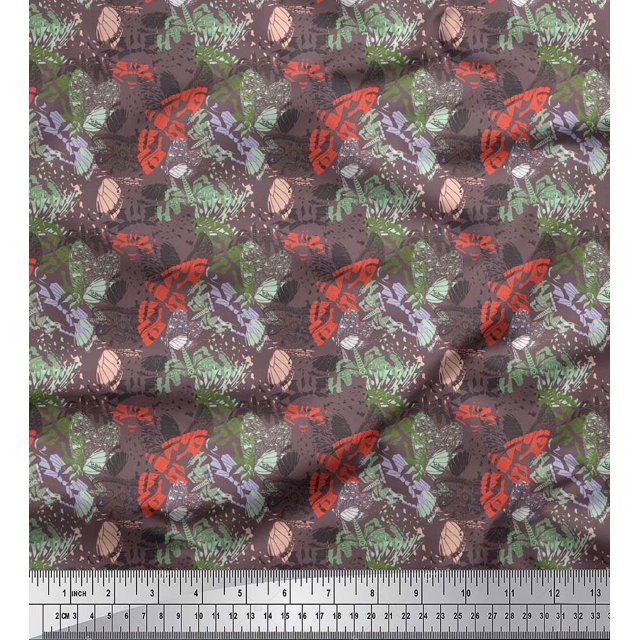 Soimoi Orange Cotton Voile Fabric Insect & Texture Printed Fabric 1 Yard 42 Inch Wide