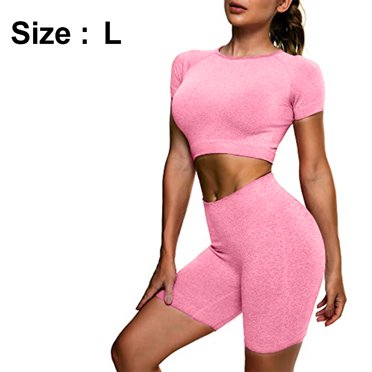 Seamless Workout Set for Women 2 Piece High Waisted Yoga Sports Shorts Tracksuits Athletic Outfits Gym Clothes