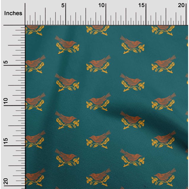 oneOone Cotton Silk Fabric Branch & Bird Block Print Fabric By Yard 42 Inch Wide