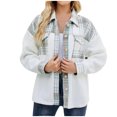 thumbnail image 1 of IROINID Women's Short Woolen Jacket Print Long Sleeve Winter Plaid Buttons Patchwork Coat, Green, 1 of 7