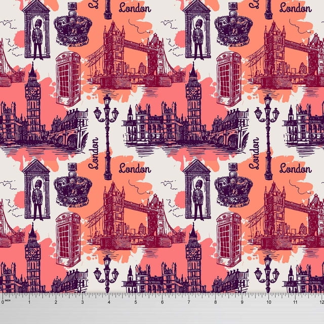 Soimoi Decorative 42 Inches Wide Architectural Print 55 GSM Viscose Chiffon Fabric By The Yard-Peach