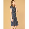 thumbnail image 2 of Unique Bargains Robe Midi Portefeuille pour Femme à Col en V, à Volants Floraux et Poignets, 2 of 6