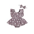thumbnail image 1 of EYIIYE Baby Girl Floral Romper Dress + Headband Ruffle Halter Bodysuit, 1 of 5