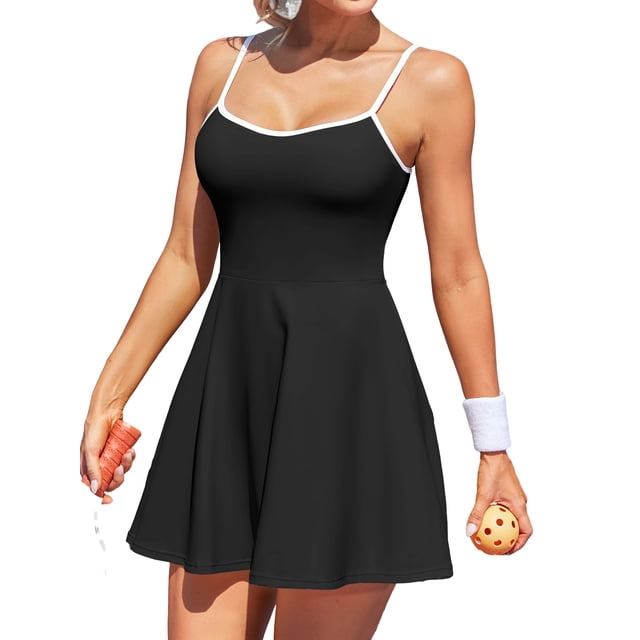 Charmo Robe de Tennis à Col en V pour Femmes, Dos Nu, Robe de Golf d'Entraînement avec Shorts