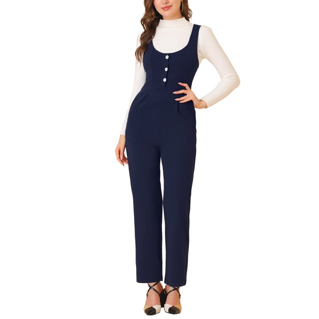 Unique Bargains Women's Casual Wide Leg Rompers Pockets Knit Overalls Jumpsuit