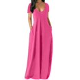 thumbnail image 5 of Meterk Women's Plus Size Solid Color Deep V Short-Sleeved Long Skirt, Light Green, 3XL, 5 of 5