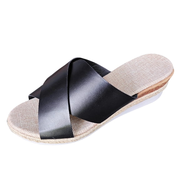 IUJSOY Crisscross Strap Espadrilles for Women Open Toe Slip on Wedges Backless Mules Slides