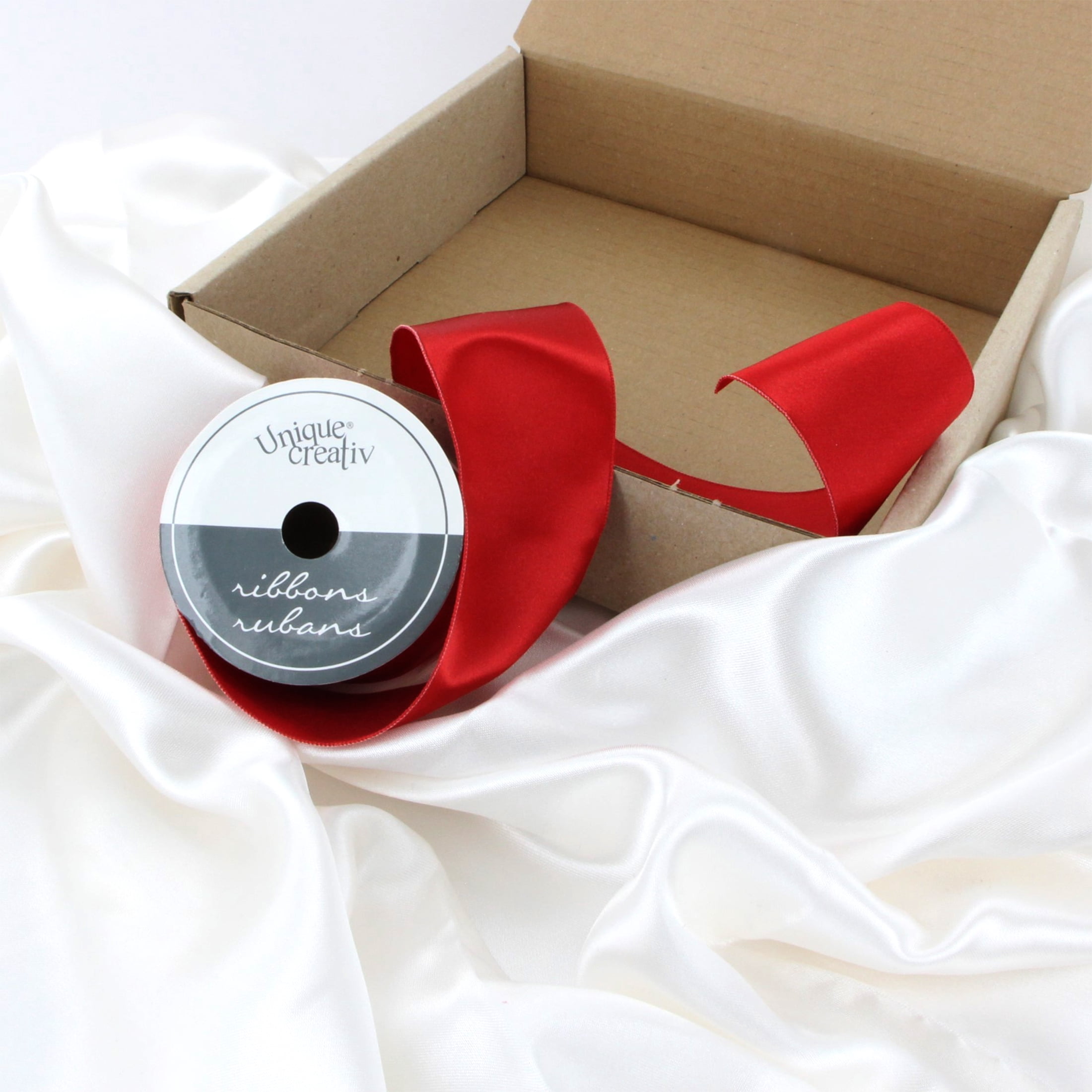 UNIQUE CREATIV, Ribbon, Single Face Satin, Red, Wired, 50mm × 2.7m (2" × 9ft)