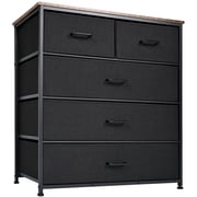 SortWise 5 Drawer Dresser, Storage Tower Nightstand with Wood Top and Metal Frame for Hallway, Entryway, Black