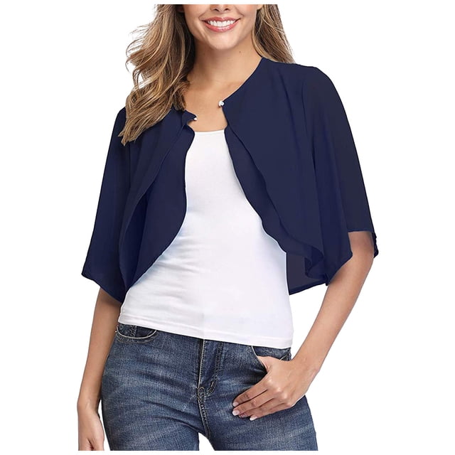 Timegard Shrugs for Dresses Chiffon Lightweight Short Sleeve Open Front Cardigan Outerwear Shawl Cape