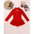 thumbnail image 4 of Hansber Girls Long Sleeves Sequins Mesh Patchwork Gymnastics Ballet Dance Dress Figure Ice Skating Red 8, 4 of 7