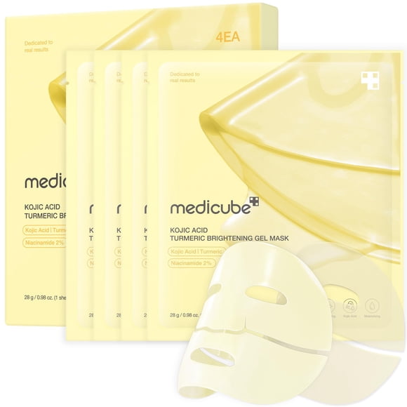 Medicube Kojic Acid Turmeric Gold Jelly Gel Mask | Overnight Face Mask For Glass Glow Skin- Elasticity Hydrating Firming And Moisturizing | Korean Skincare 28G X 4Ea