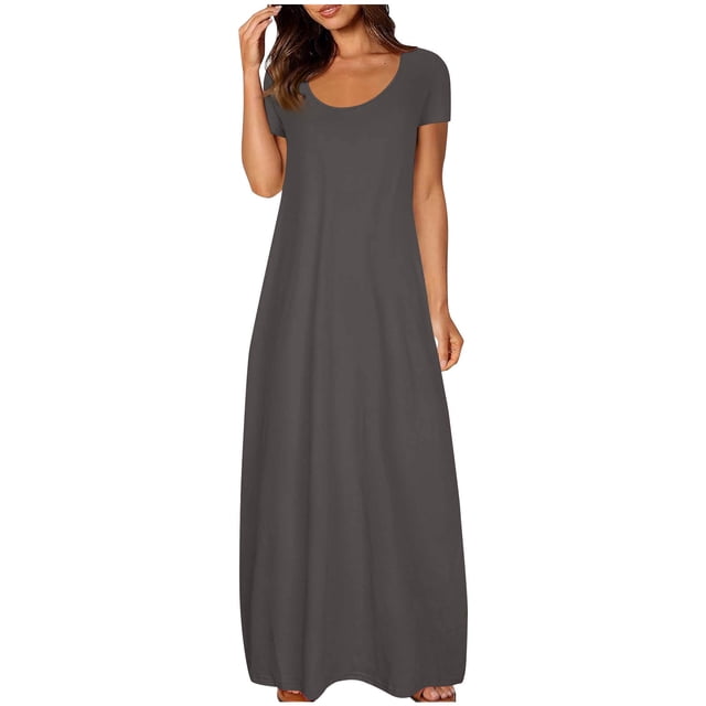 fatyb Robes Maxi pour Femmes Col Rond Manches Courtes Robes Décontractées Robes T-Shirt Amples pour Femmes P-5TG