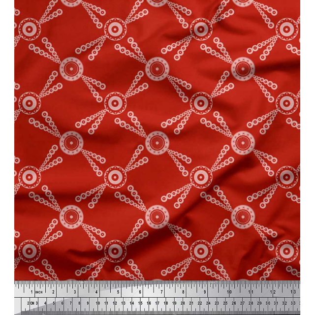 Soimoi polyester Crepe Fabric Dots & Circle Geometric Print Sewing Fabric Yard 42 Inch Wide