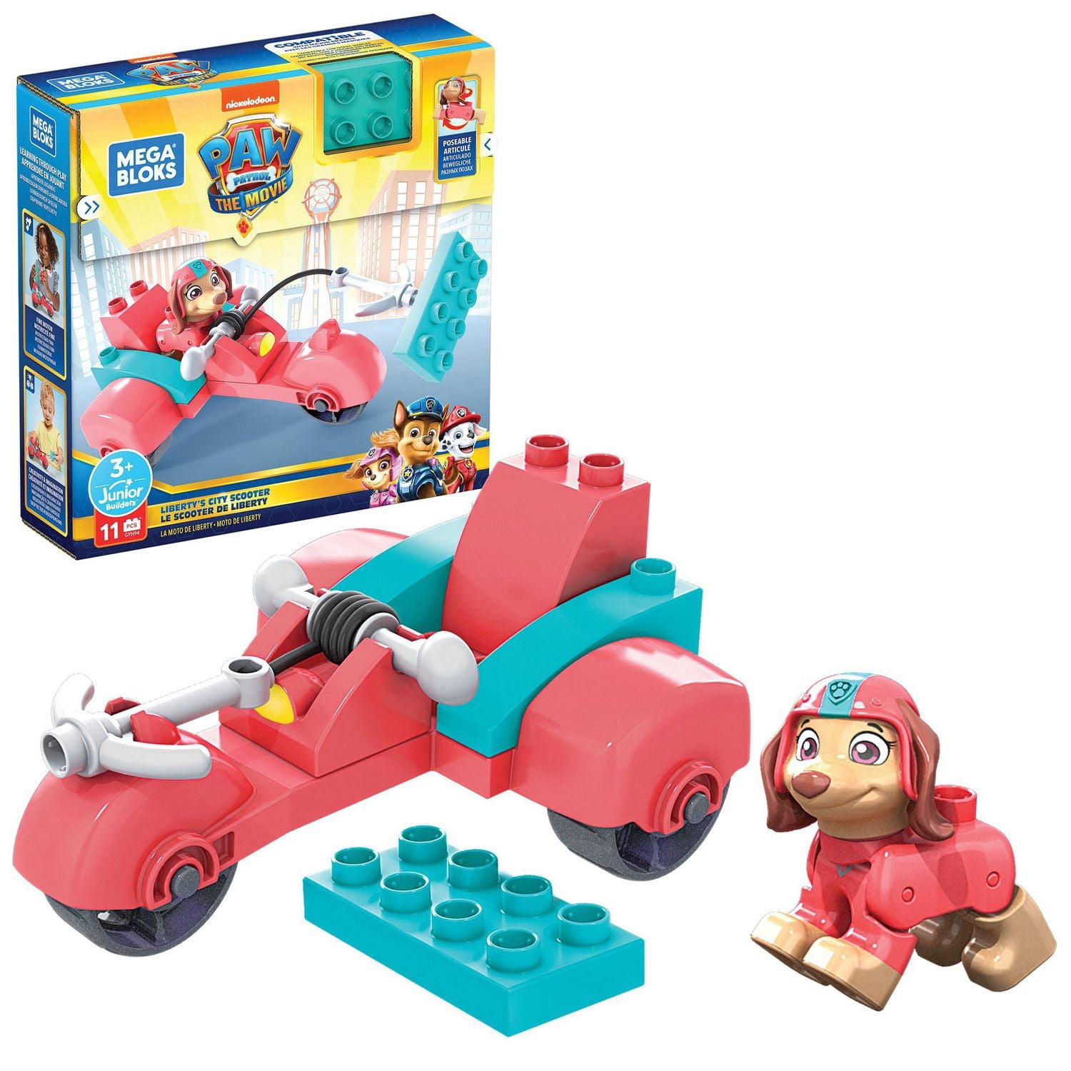 Mega Bloks PAW Patrol Liberty's City Scooter GYH94, Building Toys for Toddlers - 10 Blocks