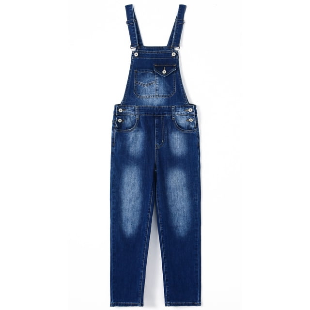 KIDSCOOL SPACE Boy Girl Overall, Large Pockets Soft Washed denim Jumpsuit,Blue,8-9 Years