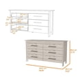 thumbnail image 3 of FM FURNITURE Luxor Commode Double à 6 Tiroirs Bois d'Ingénierie Gris Pâle, 3 of 7