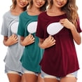 thumbnail image 1 of Cameland Femmes 3 Pcs T-Shirts d'Allaitement Superposés Hauts de Maternité et d'Allaitement Tuniques à Manches Courtes Blouse d'Allaitement d'Été, 1 of 9