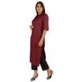 thumbnail image 3 of Moomaya Solid Rayon Kurta For Women bell Sleeve Drawstring Neck Long Ethnic Kurti, 3 of 7